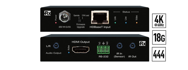 4K/18G HDBASET RX (40M) WITH L/R AUDIO DE-EMBED, IR, RS-232  (RECEIVE ONLY)
